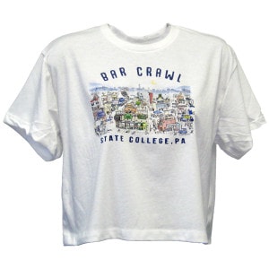 women's white short sleeve crop t-shirt Bar Crawl State College, PA